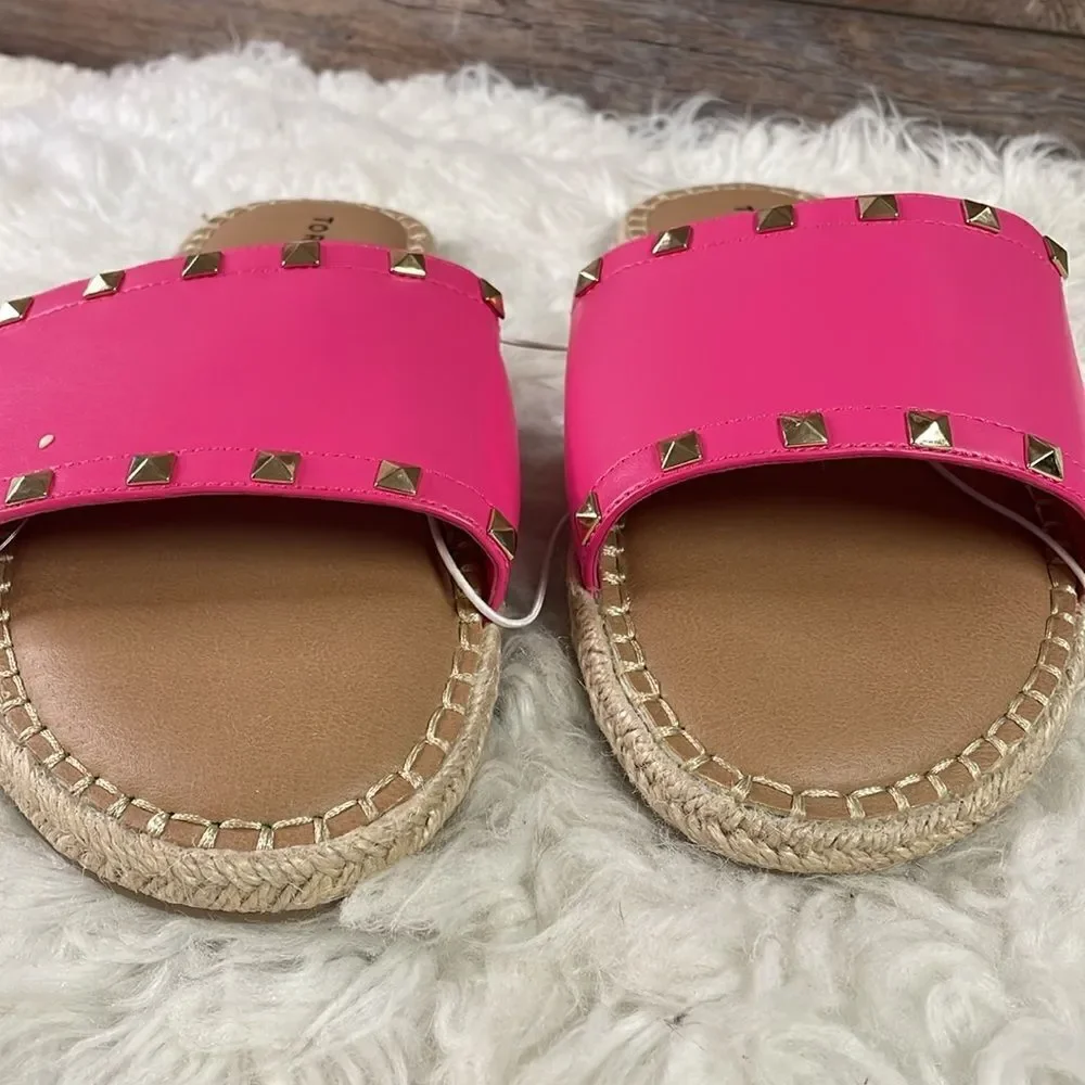 TORRID Hot Pink Studded Faux Leather Slide Sandals Espadrille Size 9 WW Wide NEW